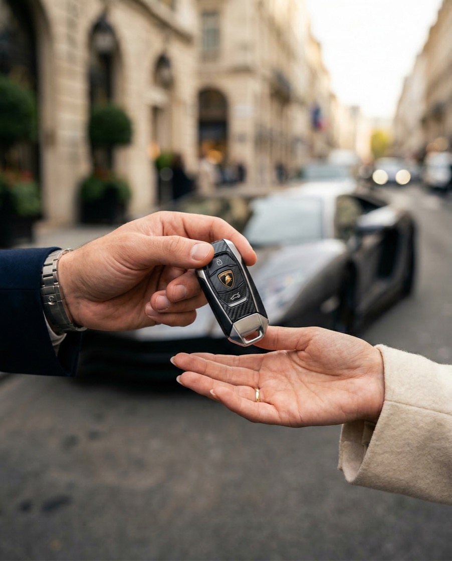 Handing over car keys to MOR CARS
